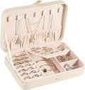 Small Jewelry Box for Women Girls, PU Leather Travel Jewelry Case, Portable Jewelry Organizer Storage Holder Display for Ring Earrings Necklace Bracelet Brooch Men Kids Gift, Apricot