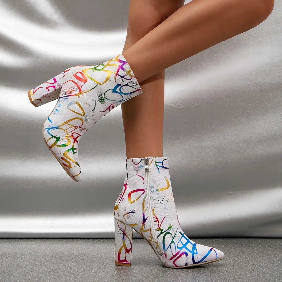 Vibrant Print Side Zip Boots Comfy Versatile Stylish Ankle Footwear - Lincoln Values