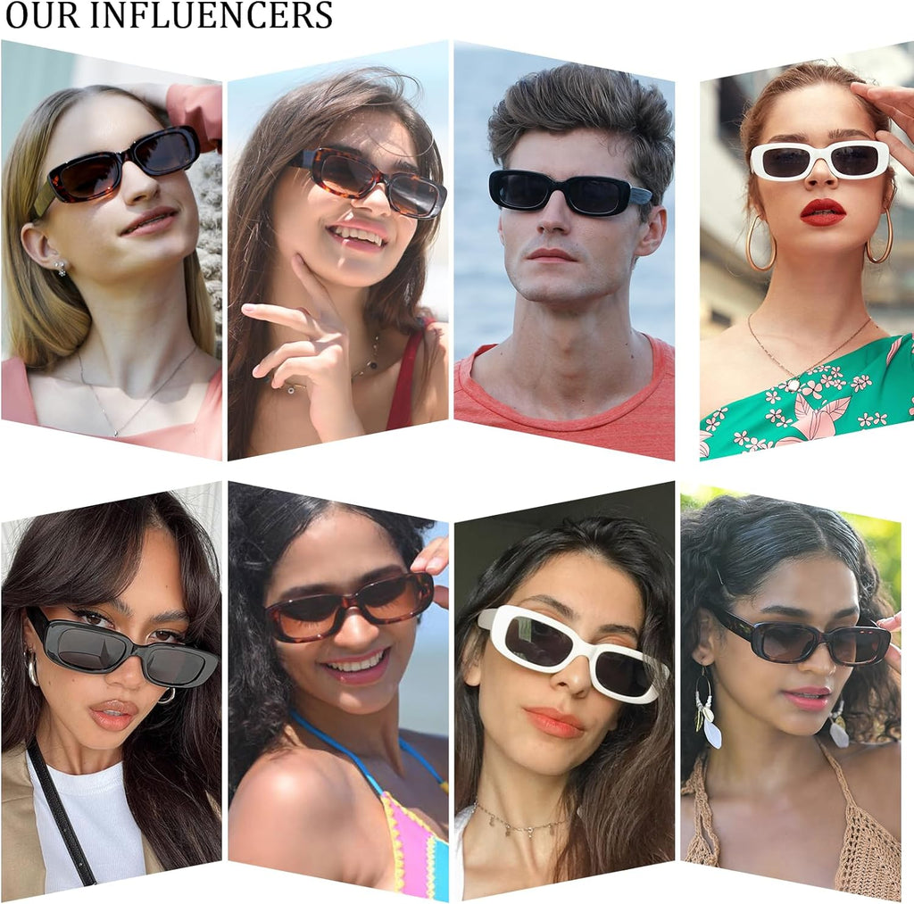 Rectangle Sunglasses for Women Men Trendy Y2K 90S Square Sun Shades UV400 | Retro Sunglasses for Rave Y2K Outfit Accessory Small Chunky Frame for Vacation Travel UV Protection Sun Glasses
