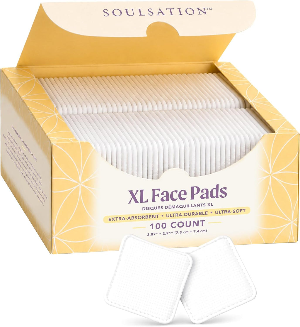 Extra Large Face Pads (100 Count) - Durable, Absorbent, Hypoallergenic, Dermatologically Tested - Removes Makeup & Nail Polish, Apply Cleansers & Toners & Micellar Water