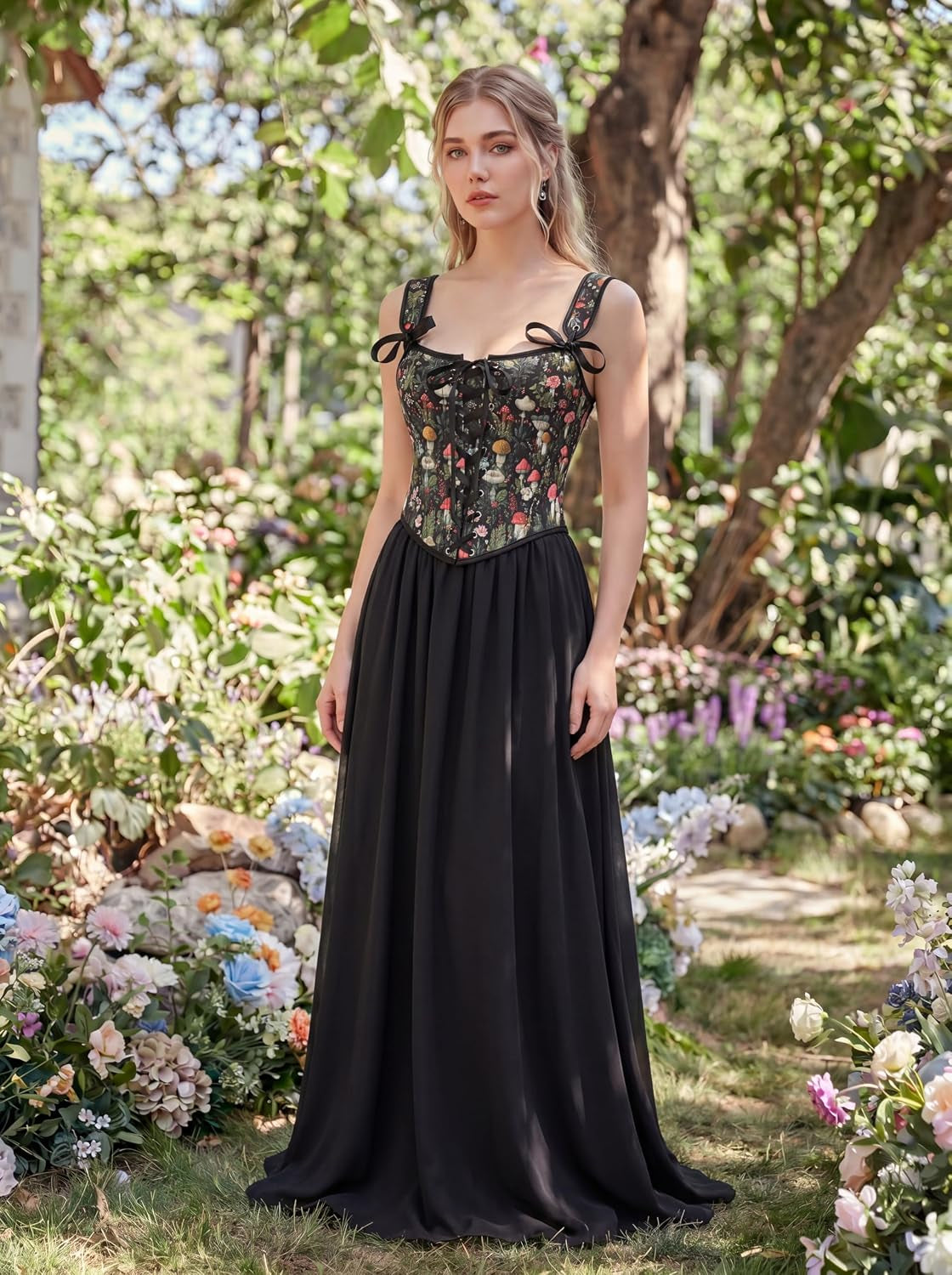 Corset Tops for Women Renaissance Corset Floral Lace-Up Vintage Overbust Bustier Bodice