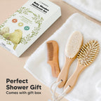Wooden Baby Hair Brush Set for Newborns, Toddler Comb (Walnut, Regular) | Soft Goat Bristle, Baby Brush and Comb Set, Infant Grooming Kit, Cradle Cap Care, Durable & Gentle, Boy, Girl Bath Essential