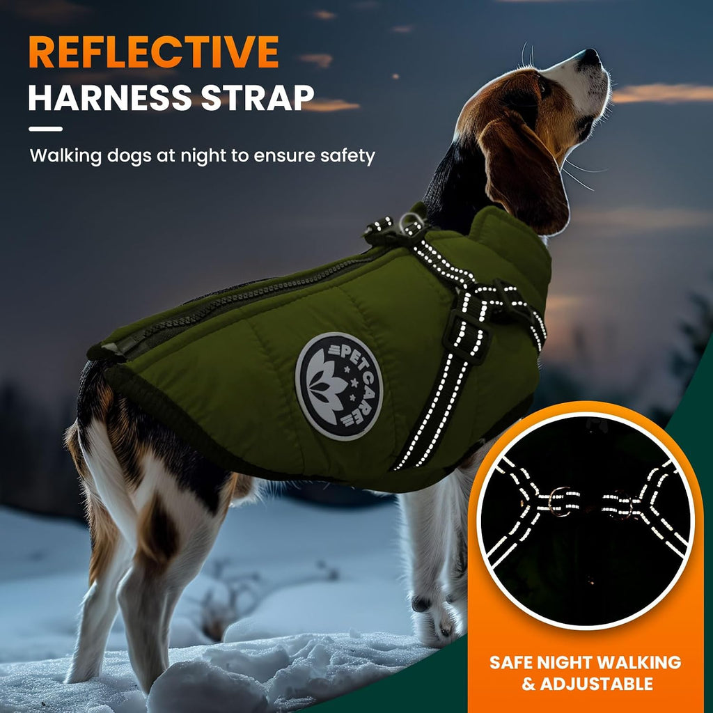Winter Dog Coat with Harness Built in Waterproof Dog Jackets Warm Pet Fleece Vest Windproof Snow Jacket Snowsuit Reflective Dogs Cold Weather Coats for Puppy Small Medium Large Dogs Cats
