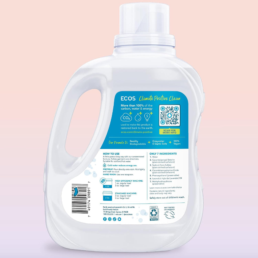 Laundry Detergent Liquid, 200 Loads - Dermatologist Tested Laundry Soap - Hypoallergenic, EPA Safer Choice Certified, Plant-Powered - Lavender, 100 Fl Oz (Pack of 2)