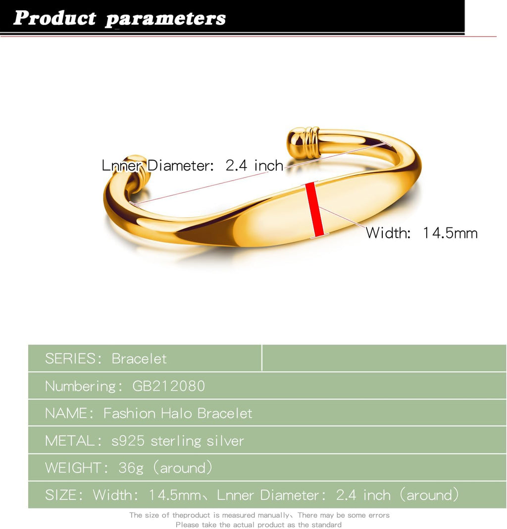 Unisex 925 Sterling Silver Bangle Bracelet -Simple Women Men Torque Bracelet Solid Smooth Plain Polished on Cuff Fashion Fine Jewelry Gifts