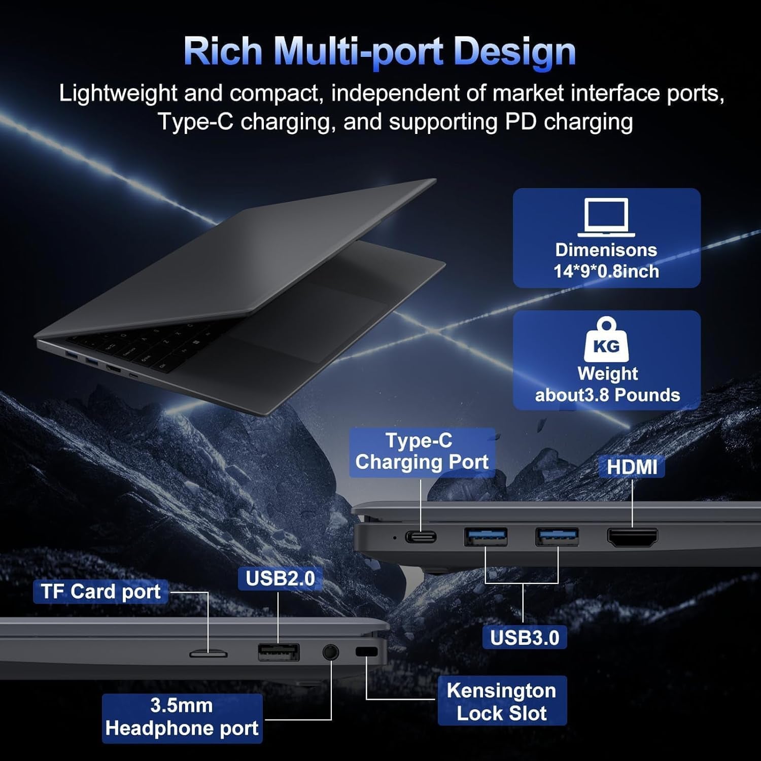2026 Laptop, Pentium Gold 6500Y Processor(Up to 3.4Ghz),32Gb RAM 512GB SSD,14 Inch FHD IPS Display, 5000Mah Battery,Type-C,Portable Laptops Computer for Business Office Home