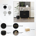 Modern Glam 2-Drawer Wooden Nightstand with Gold Metal Legs, Black