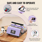 Tumbler Heat Press Machine, 11-30Oz Mug Press, Heat up Fast and Even, Tumbler Press with Sublimation Paper, Tape and Gloves, Temp and Time Setting, for Sublimation Tumblers, Cups, Mugs, Purple