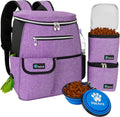 Dog Travel Backpack 27L Airline Approved Pet Supplies Bag, Purple | Cat Traveling Suitcase Organizer for Weekend Road Trip Camping; 2 Food Containers, 2 Collapsible Bowls & Poop Bag Dispenser