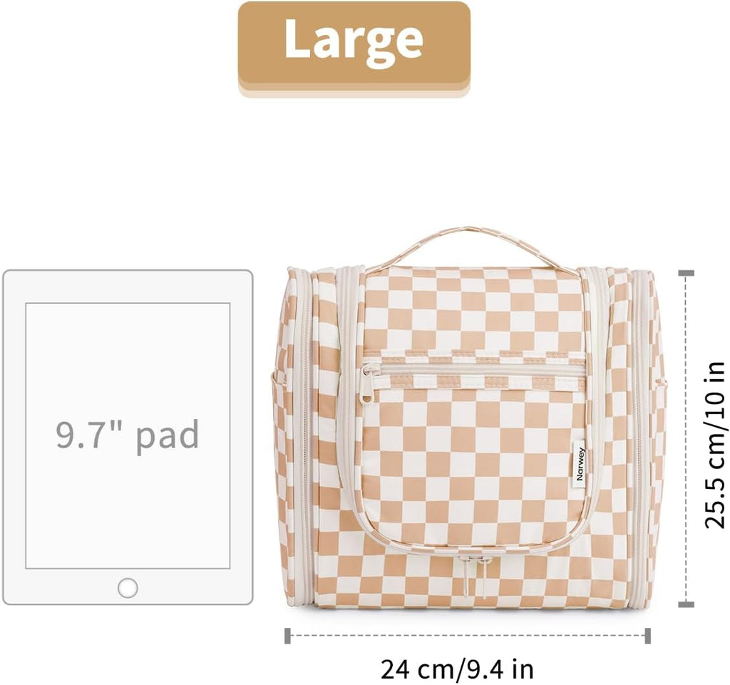 Checked Hanging Travel Toiletry Bag for Women, Travel Bag for Toiletries, Makeup Bag Organizer Cosmetic Bags Make up Bags for Women (Light Checkerboard)