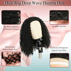 Deep Wave Half Wig Human Hair 24Inch Wear and Go Glueless Curly Wig 200% Density 3 in 1 Seamless Flip over Drawstring No Headband Wig for Black Women Beginner Friendly Natural Color