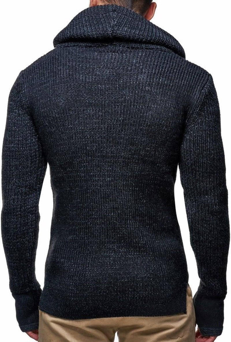 Men’S Knitted Pullover | Long-Sleeved Slim Fit Shirt | Basic Longsleeve Sweatshirt with Shawl Collar for Men