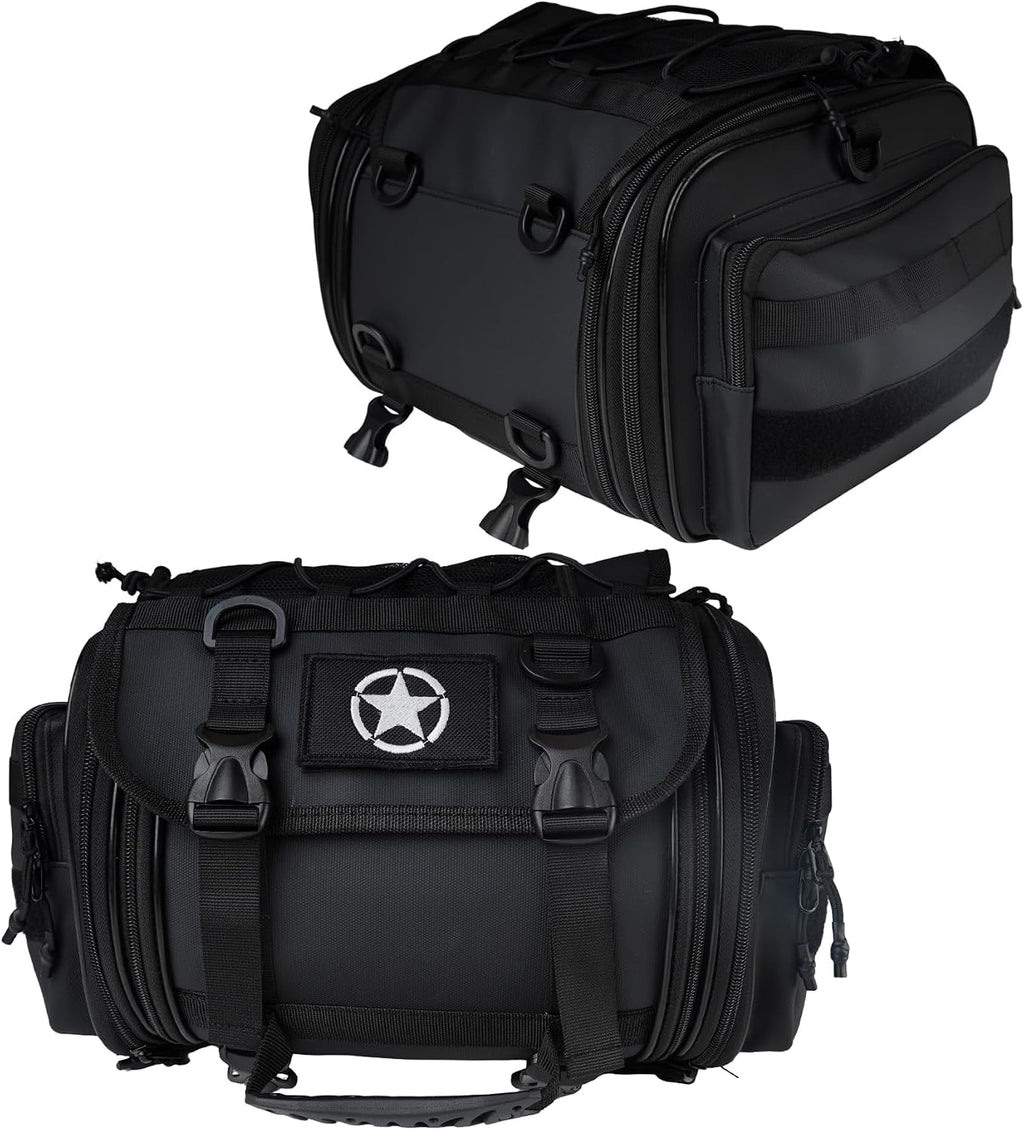 Motorcycle Travel Luggage Bags, Expandable Rear Tail Saddle Bag | 40L Storage Capacity, Helmet Bag, with Straps, Motorbike