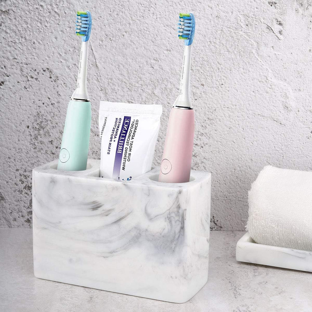Toothbrush Holder, Resin, 3 Slots, Ink White | Electric Toothbrush Holder, Toothbrush and Toothpaste Holder, Bathroom Countertop Storage, Bathroom Accessories