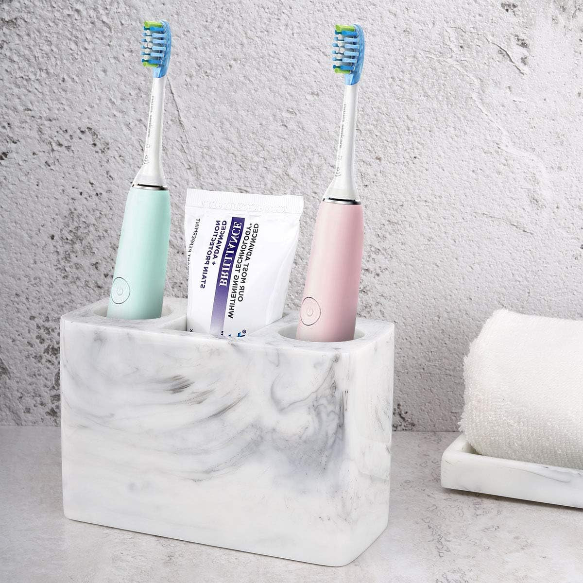 Toothbrush Holder, Resin, 3 Slots, Ink White | Electric Toothbrush Holder, Toothbrush and Toothpaste Holder, Bathroom Countertop Storage, Bathroom Accessories