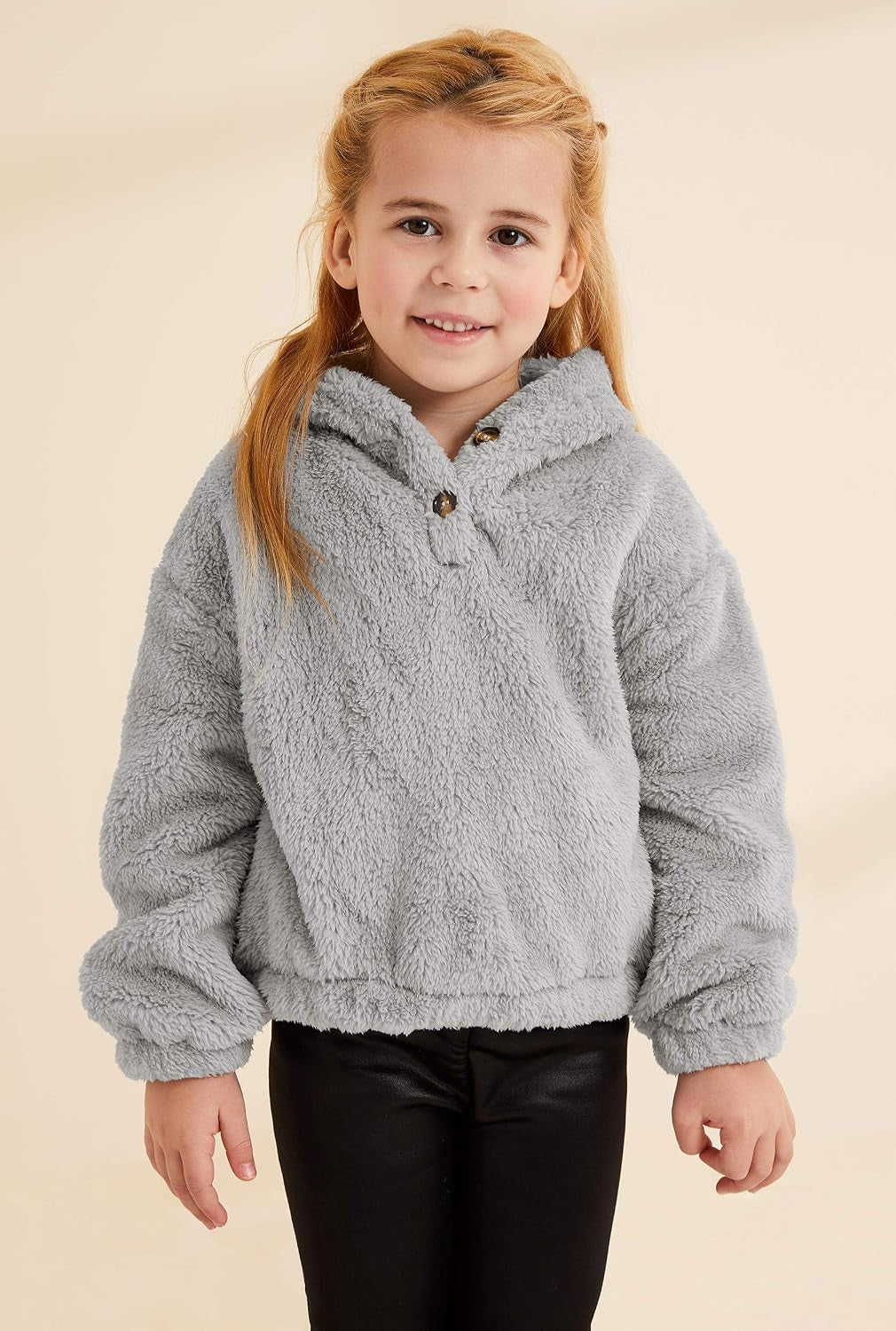 Kids Girl'S Fuzzy Hoodies Warm Loose Pullover Sherpa Jacket Tops | Oversized Hooded Sweatshirts, Button Down, Warm Coat, Loose Fitting, Casual Outfits, Fall Winter Clothes