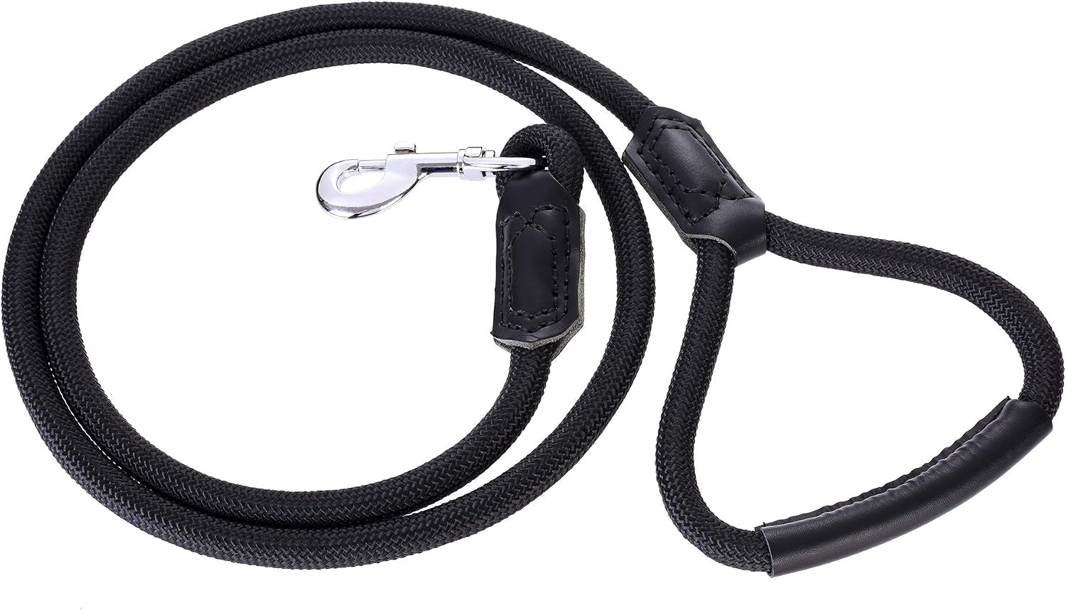 Dog Leash with Genuine Leather Connection/Handle, 4/5/6 FT | Rope Leash, Heavy Duty 360° Swivel Metal Clasp, for Small Medium & Large Dogs
