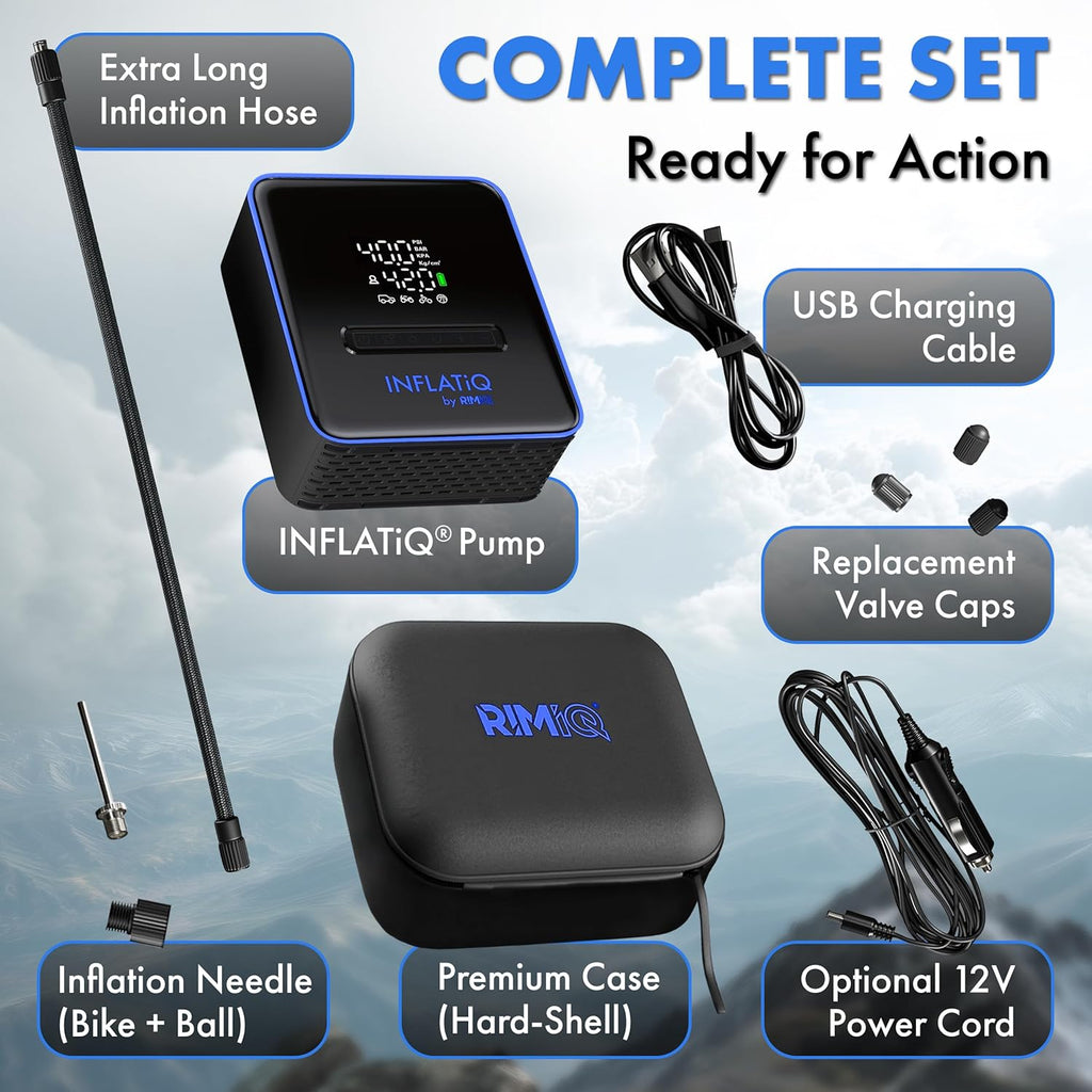 Inflatiq by  Tire Inflator Blue - Powerful, Award-Winning QWIKFLOW Technology with 2 Portable Power Options Included - Strong Vehicle Air Pump for Trucks, Cars, Motorcycles, Bicycles, Balls