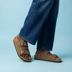 Lane Cork Footbed Mens Sandals, Adjustable Buckle Comfort Slides for Men, Genuine Leather Insole Summer Sandals Men Footwear
