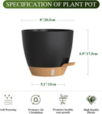 Self Watering Pots with Drainage Holes, 2 Pack 8 Inch Plant Pots with Water Level Indicator Deep Reservoir, Large Plastic Planter for Indoor Outdoor Plants - Black Brown