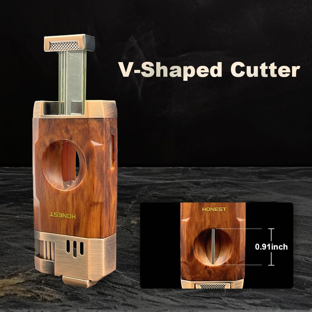 All-In-One Windproof Outdoor Lighter with Dual Jet Flame Built-In Cutter, Butane Refillable and Flames Adjustable, Visible Gas Tank, Portable for Travel, Candle Lovers, Box Included