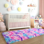 Soft Rainbow Rug for Girls Room, Cute Fluffy Girls Bedroom Rugs, 2X6 Feet Shaggy Princess Rug Colorful Carpet for Kids Teens Toddler Playroom Nursery Reading Nook, Hot Pink