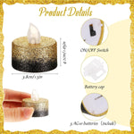 48 Pcs Flameless LED Tea Lights Gold Black Glitter Electric Fake Candles for Centerpieces Battery Operated Anniversary Decorations Romantic Winter Decor for Wedding Festival Christmas Birthday