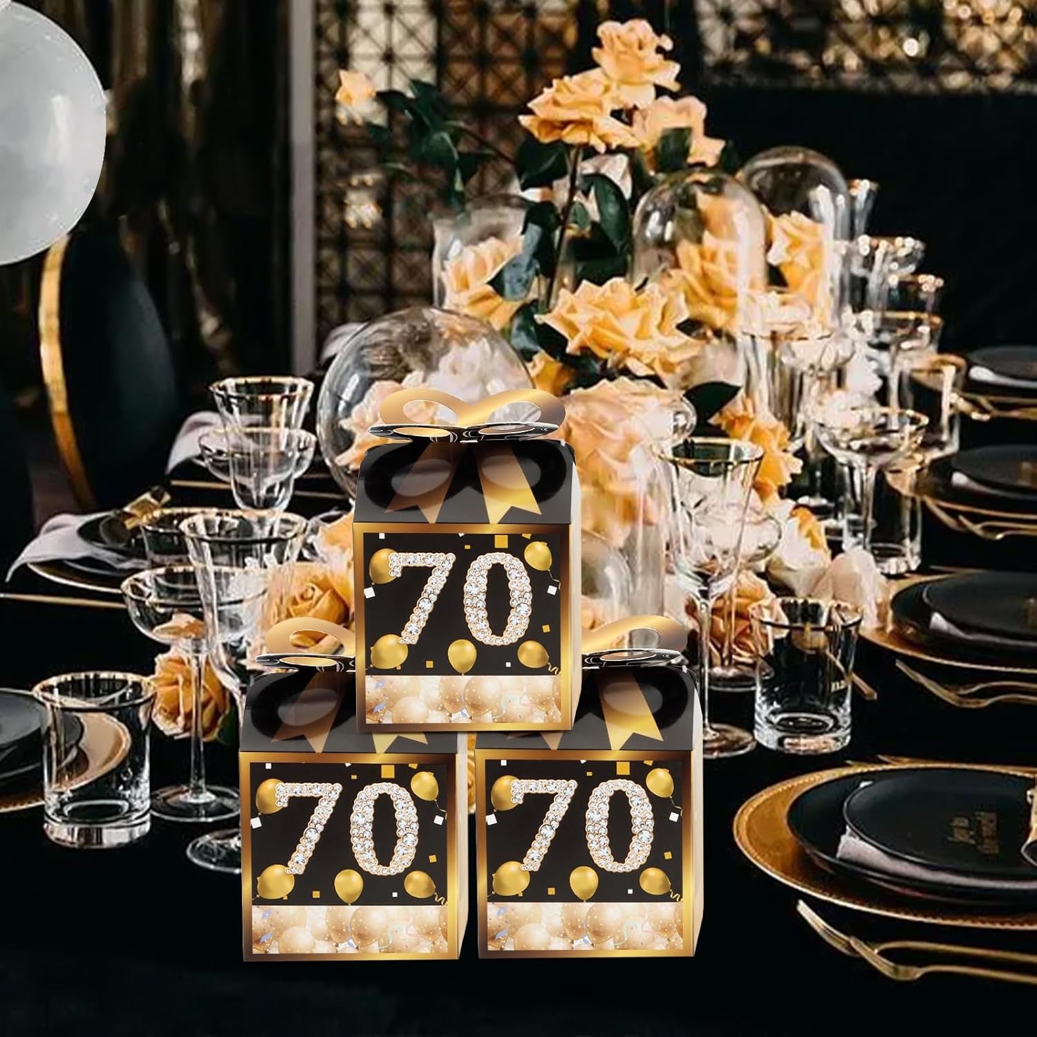 50PCS 70Th Birthday Boxes, 70Th Party Favors,Birthday Boxes Decorations,Black and Gold Party Favors for Guests for Men Women