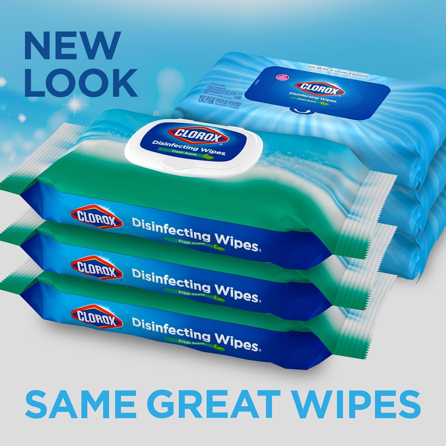 Disinfecting Wipes, Bleach Free, Household Essentials, Fresh Scent, Moisture Seal Lid, 75 Cleaning Wipes, Pack of 3 (New Packaging)