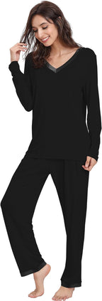 Women'S Bamboo Viscose Long Sleeve Pajamas Set | Super Soft Sleepwear, Cooling Pjs for Hot Flashes & Night Sweats, Moisture-Wicking for Menopause, OEKO-TEX Certified