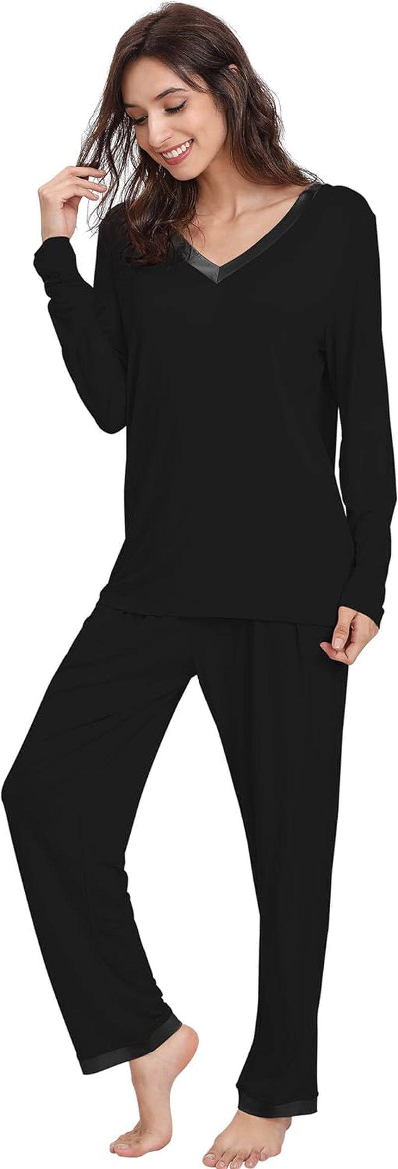 Women'S Bamboo Viscose Long Sleeve Pajamas Set | Super Soft Sleepwear, Cooling Pjs for Hot Flashes & Night Sweats, Moisture-Wicking for Menopause, OEKO-TEX Certified
