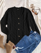 Womens Fall 2026 Long Sleeve Cable Knit Cardigan Sweaters | Open Front, Button Down, Ribbed Cuffs and Hem, Chunky Trendy Outerwear Coats, Fashion Winter Outfits