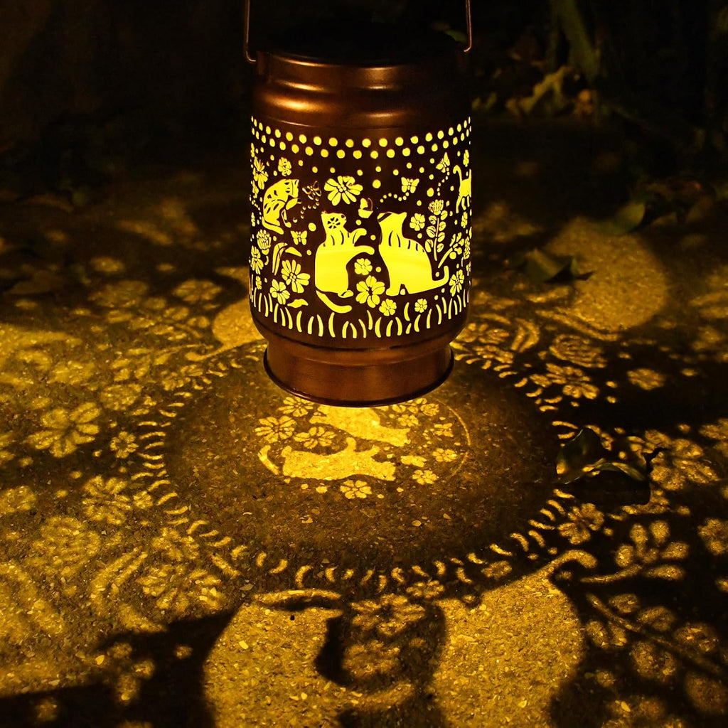 Cat Lover Gifts for Mom Women Gift Cat Solar Lantern Outdoor Birthaday Gifts for Mom Metal Decorative Lanterns for Yard Patio Lawn Solar Garden Decor