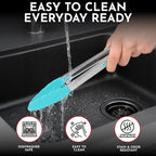 Kitchen Tongs - 12, 9 & 7 Inch Locking Silicone Tongs for Cooking, Set of 3 | Aqua Tongs with Silicone Tips, Heat Resistant Tongs for Grilling, Serving, Mixing
