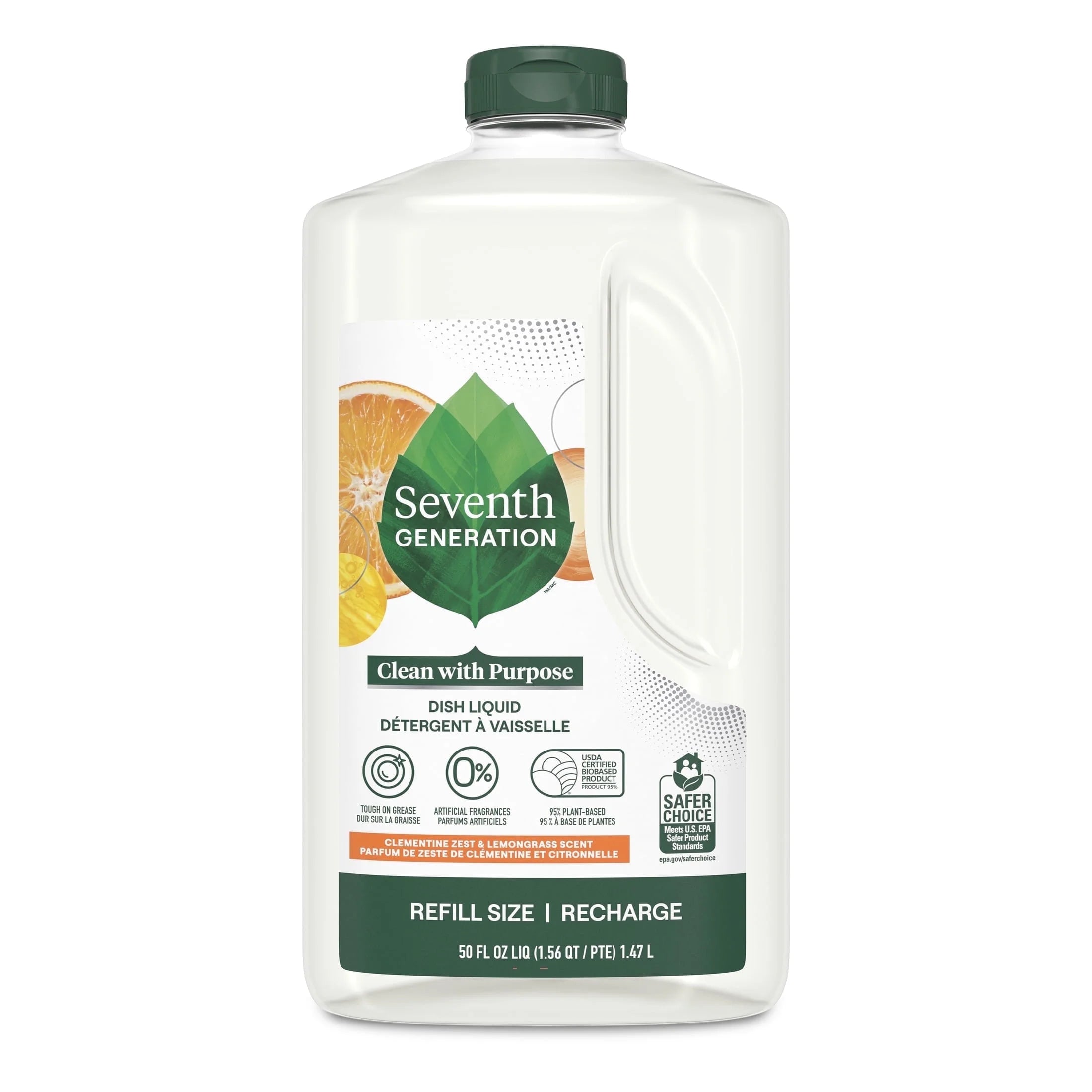 Dish Soap Refill, Liquid Dishwashing Soap, Clementine Zest & Lemongrass, 50 Fl Oz