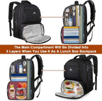 Lunch Backpack for Men, 17 Inch Work Backpack with Lunch Compartment | Laptop Compartment, Water Resistant, anti Theft, Insulated Cooler Backpack, Meal Prep Bag for College Travel Picnic, Black
