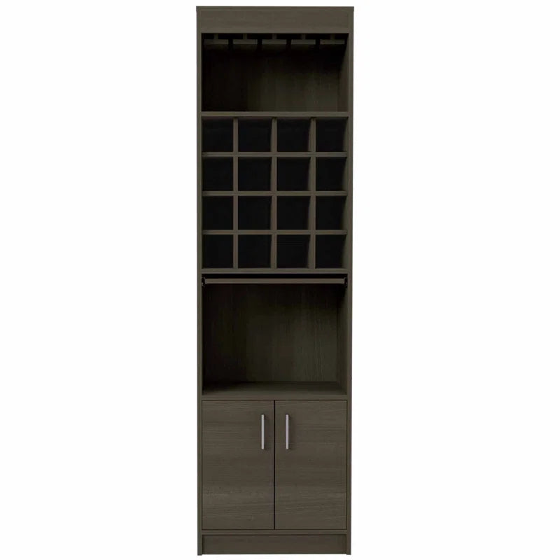 Kava 71" Tall Bar Cabinet with 16 Cubbies, Shelf, Concealable Tray and Double Door