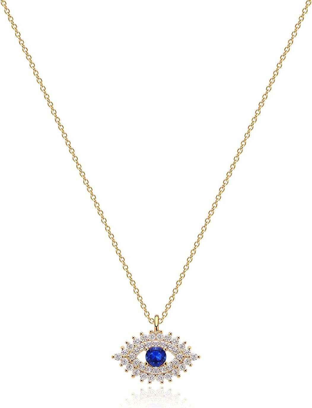 Gold Dainty Evil Eye Necklace for Women 18K Gold Plated Cute Delicate Solitaire Cubic Zirconia Boho Protection Evil Eye Minimalist Simple Necklace