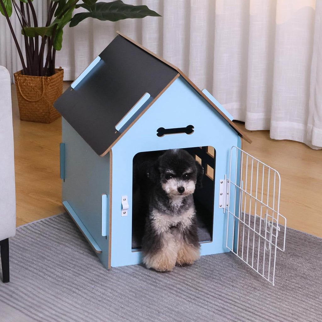 Rypetmia Indoor Dog House for Small Dogs & Cats, Wooden Pet House | Cute Puppy Bed Shelter /Ventilated Windows/Cozy Cave Design/Tool-Free Assembly/Small Pet Hideaway for Bedroom, Living Room