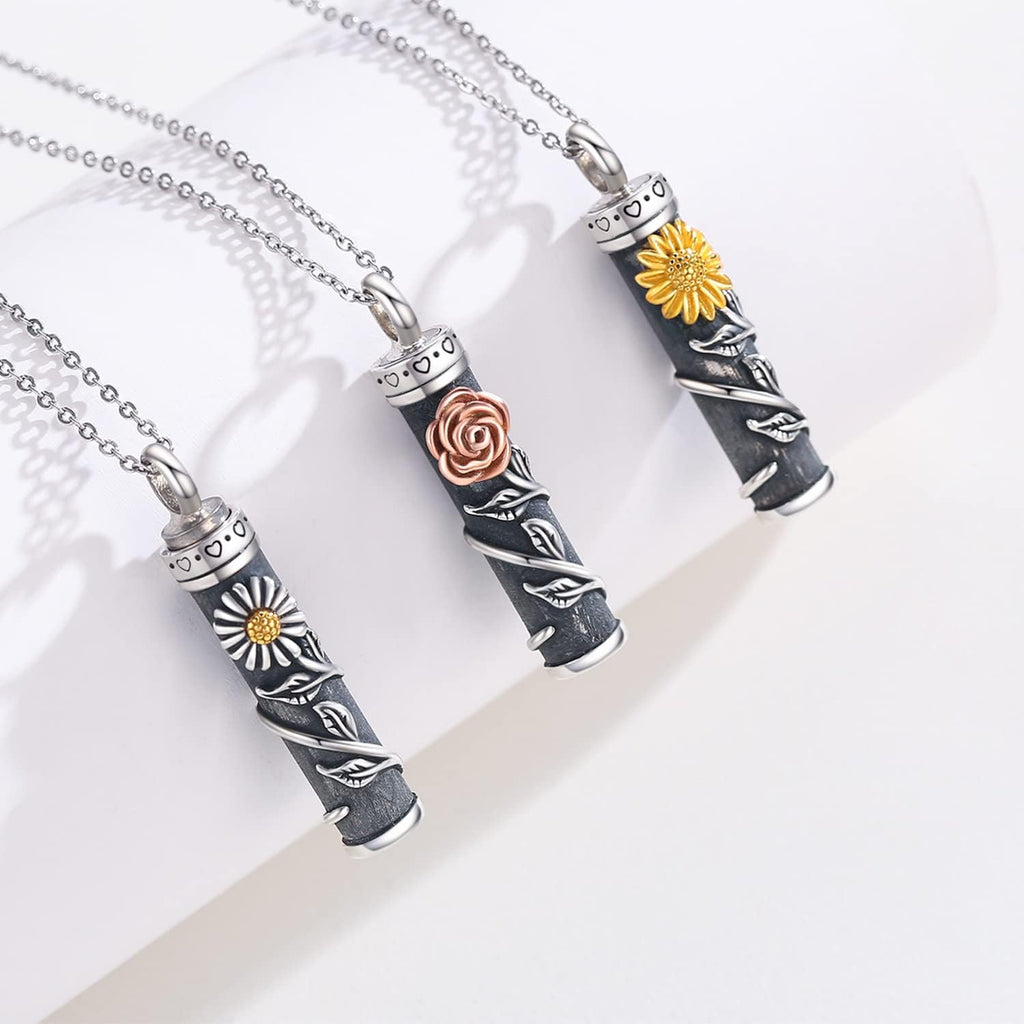 Cremation Jewelry Sterling Silver Sunflower/Rose/Daisy Flower Urn Necklace for Ashes Memorial Keepsake Jewelry for Women
