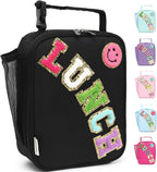 Lunch Box Insulated Soft Bag Mini Cooler Back to School Thermal Meal Tote Kit with Buckle and Mesh Side Pocket for Girls, Boys, Blackwithletter