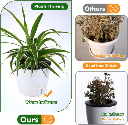6.7 Inch Self Watering Pots for Indoor Plants, 4 Packs African Violet Pots with Indicator, Black Wick Pot with Drainage Holes, Self Watering Planters for Orchid, Devil'S Ivy, White