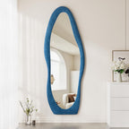 Irregular Wavy Mirror - Full Length Wall Mirror, Standing or Hanging for Bedroom (Blue, 63"X24")
