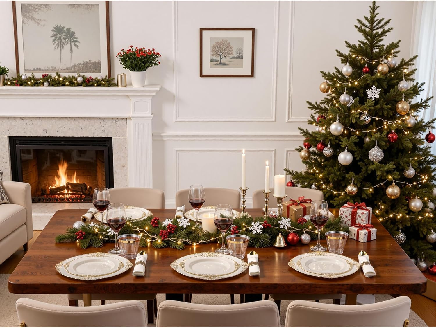 350PCS Ivory Plastic Plates - Ivory Gold Plastic Dinnerware Sets for 50 Guests - 100 Gold Disposable Plates, 50 Pre Rolled Silverware Sets, 50 Cups Perfect for Wedding & Thanksgiving