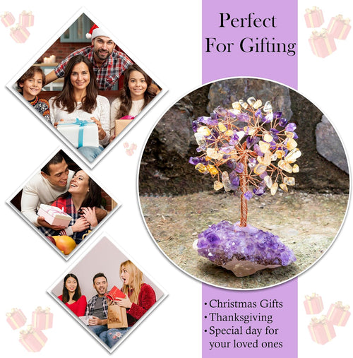 Amethyst & Citrine Crystal Tree with Cluster Base Tree of Life 5-6 Inch | Décor Shelf Bedroom Birthday Gifts for Women, Sister Gift Birthday Gifts for Mom Cute Home Office Decor Housewarming Present