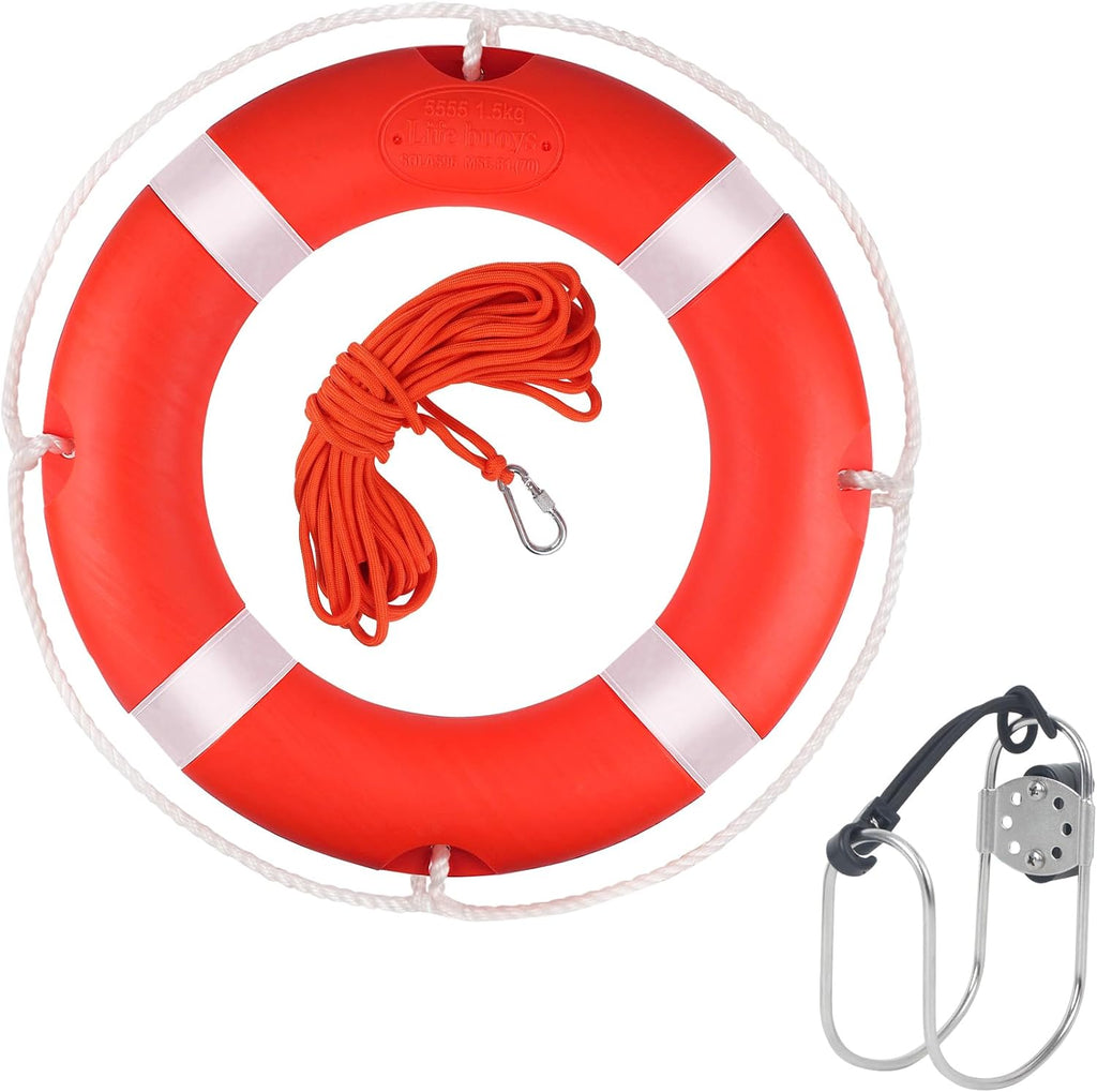 Life Ring 23"/28" Boat Safety Throw Buoy with Reflective Tape & Grab Lines - Orange Life Rings for Boats,Includes Water Floating Saving Rope