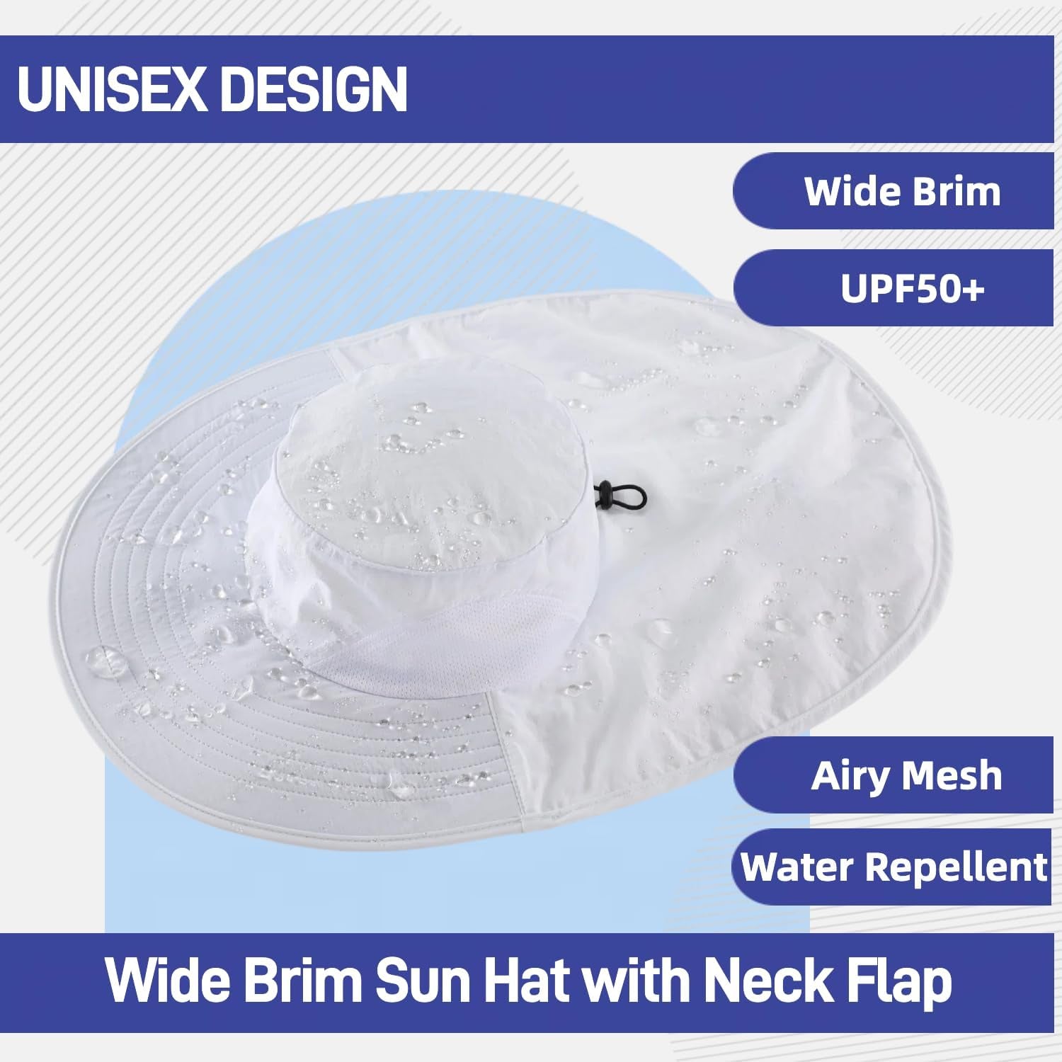 Outdoor UPF50+ Sun Hat Wide Brim Mesh Fishing Hat with Neck Flap