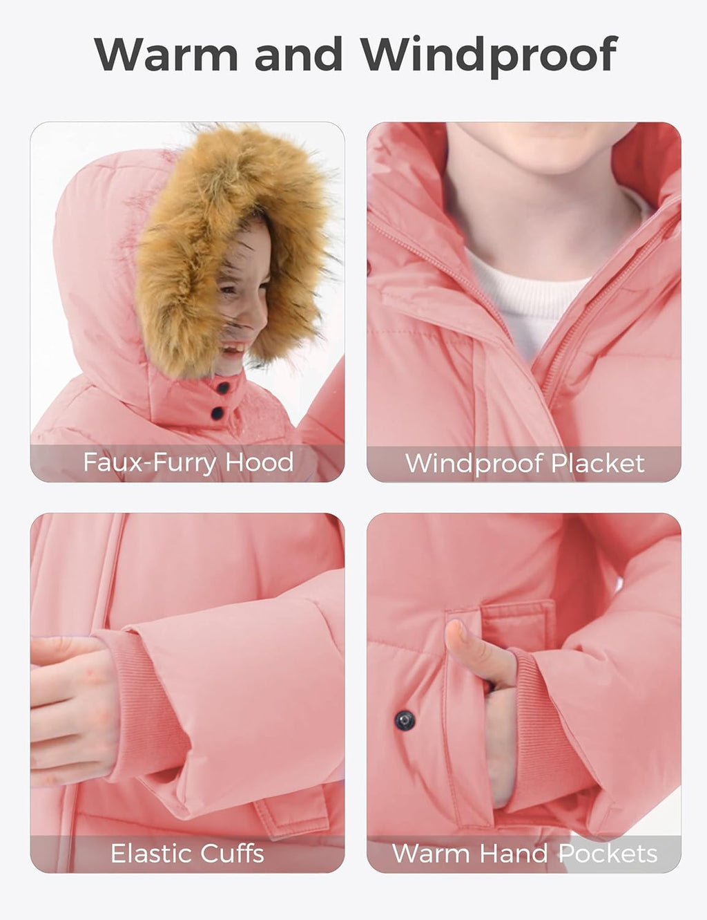 Girls' Waterproof Winter Coat Long Puffer Jacket Warm Parka Hooded | 5000Mm Waterproof,Removable Faux Fur Hood,Fleece-Linning,Snap Pockets,Machine Washable