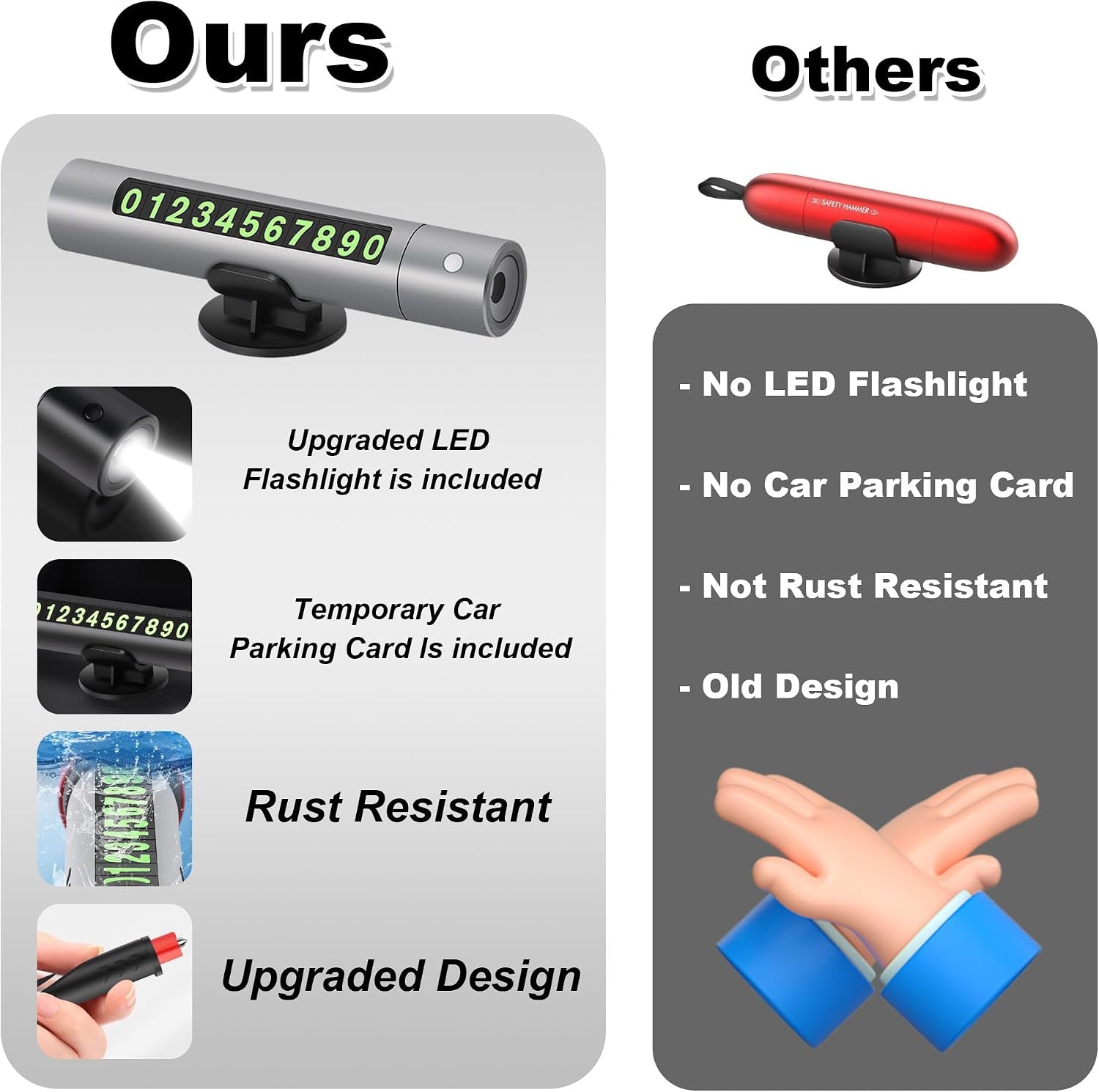 Upgraded 2026 Safe Hammer Glass Breaker Flashlight Car Parking Card, Seatbelt Cutter Window Breaker Emergency Escape Tool Glass Breaker Emergency Seat Belt Cutter (3 Pack (Blue, Red & Gray))