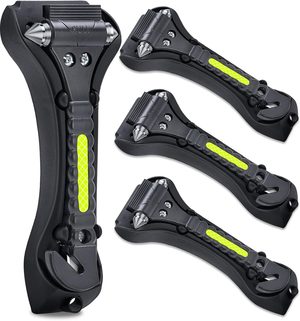 Car Safety Hammer 4 Pack, Car Window Glass Breaker and Seat Belt Cutter Auto Emergency Escape Tool with Light Reflective Tape for Family Rescue, Life Saving Survival Kit